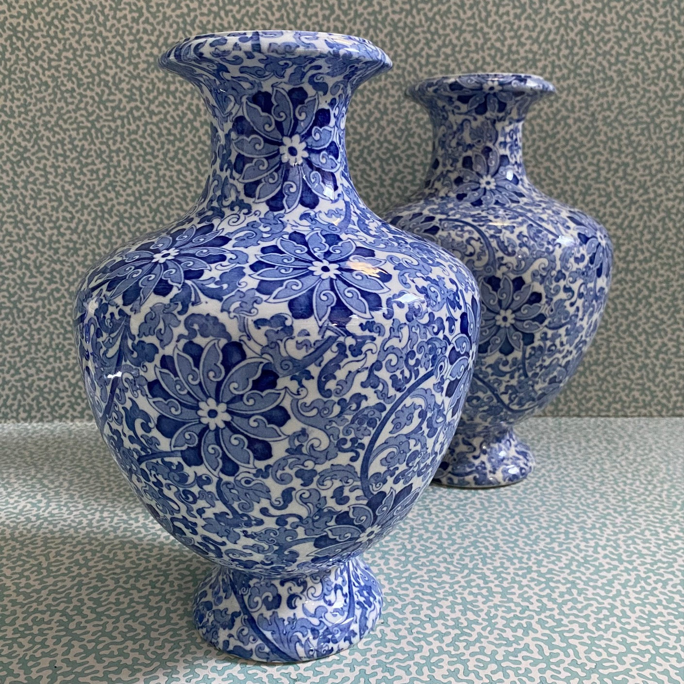 Large Pair Blue and White Wood & Sons Chung Vases F185