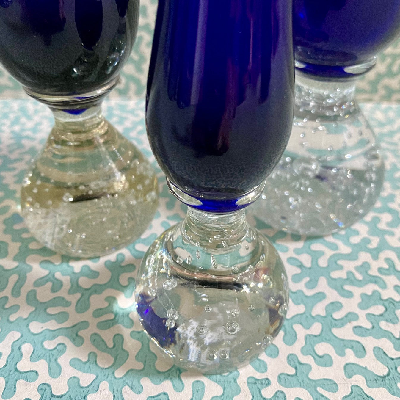 Trio Cobalt Blue Glass Stem Vases E190