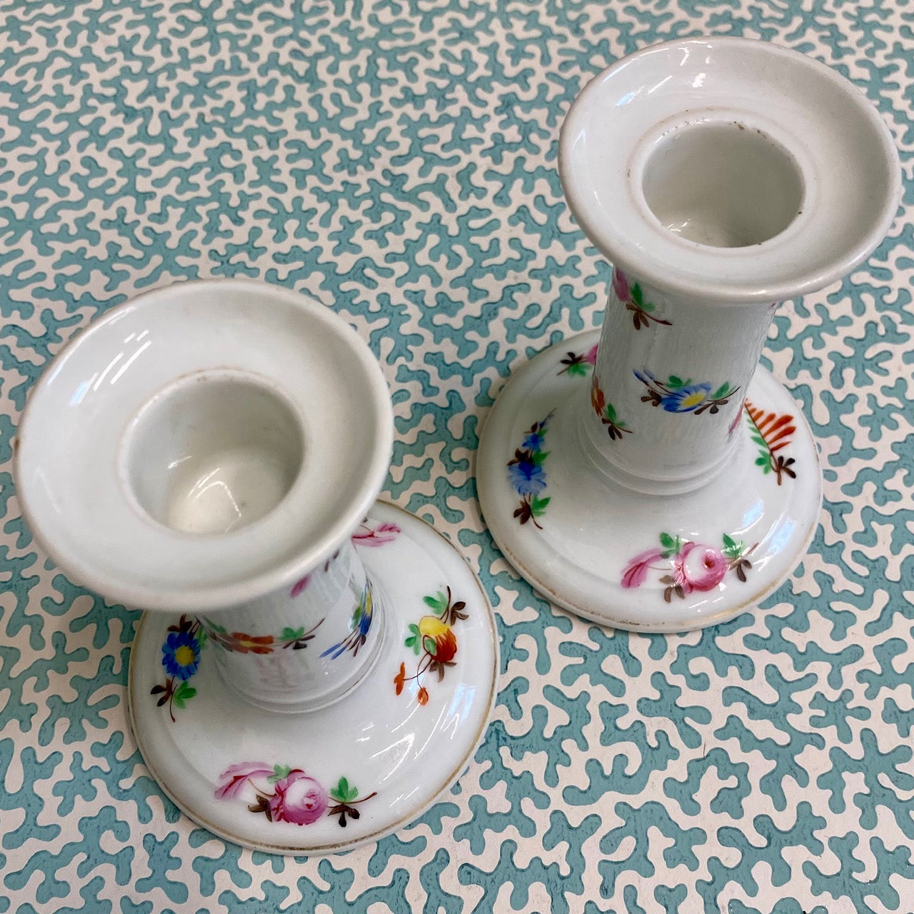 Pair Small Floral Candlesticks Z25