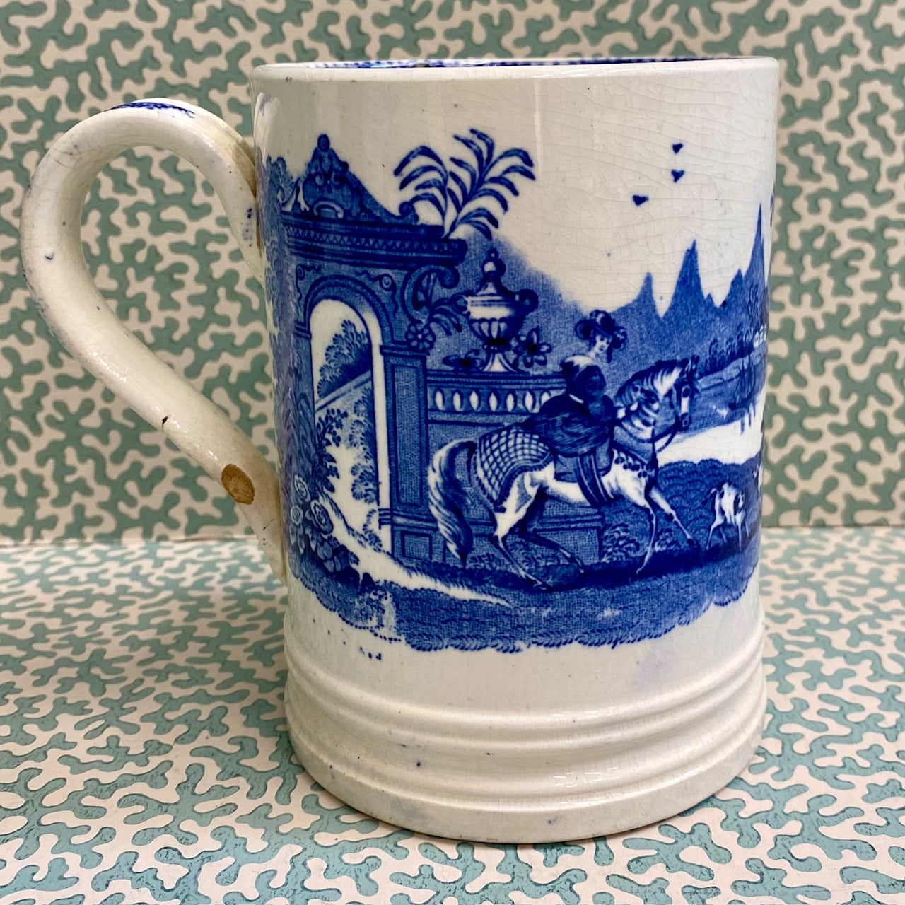 Large Blue & White Pearlware Pottery 5" Imperial Measure Pint Mug G144