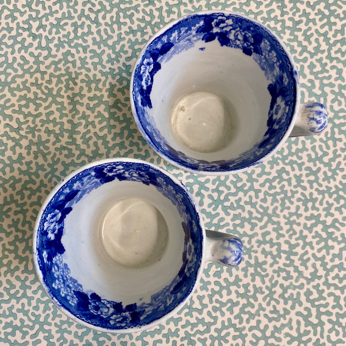 Pair Small Adams Cattle Scenery Pattern Blue & White Mugs R78