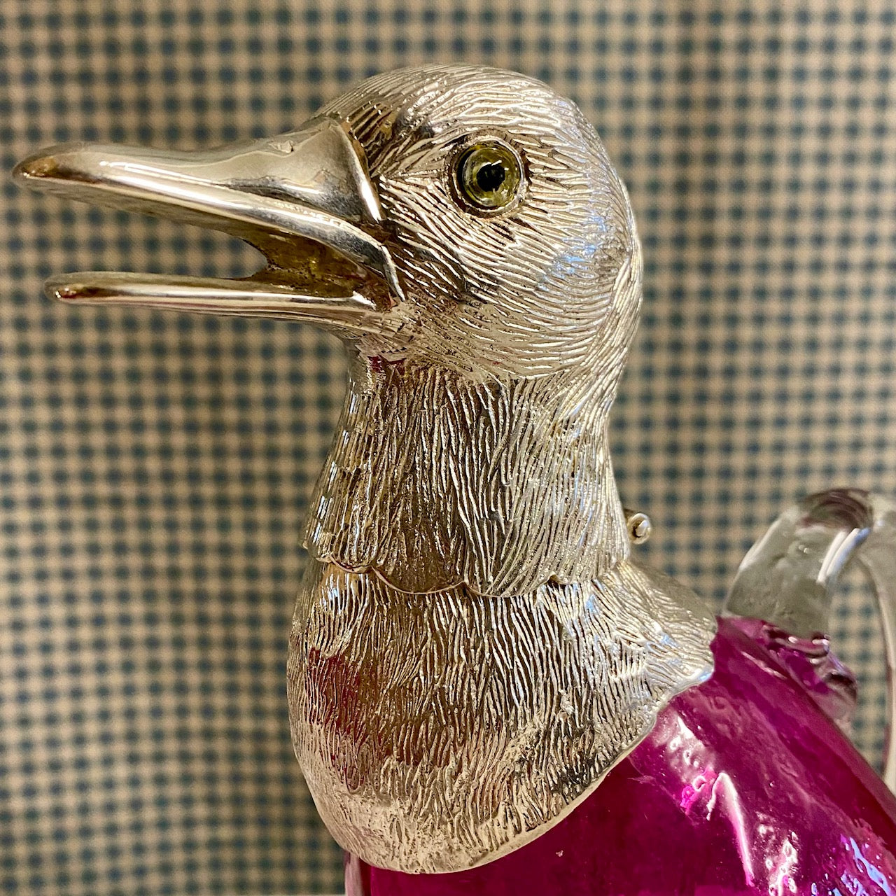 NOVELTY PINK GLASS SILVER PLATED ANIMAL DECANTERS