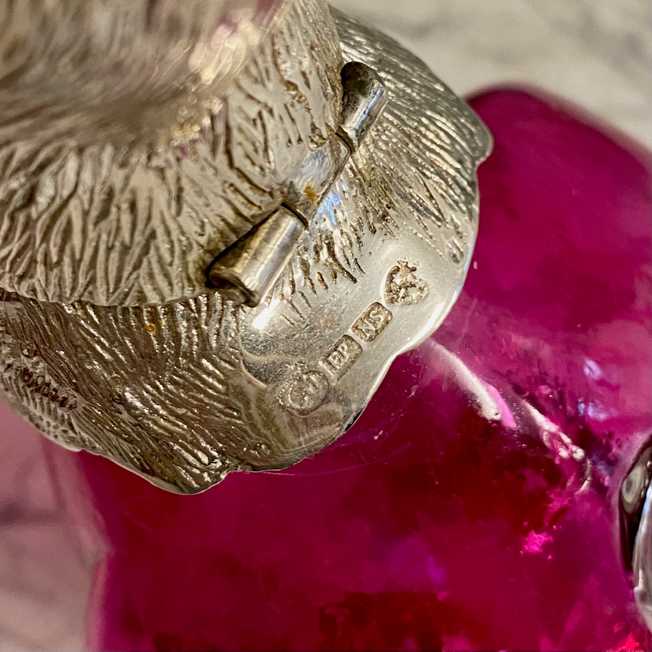 NOVELTY PINK GLASS SILVER PLATED ANIMAL DECANTERS