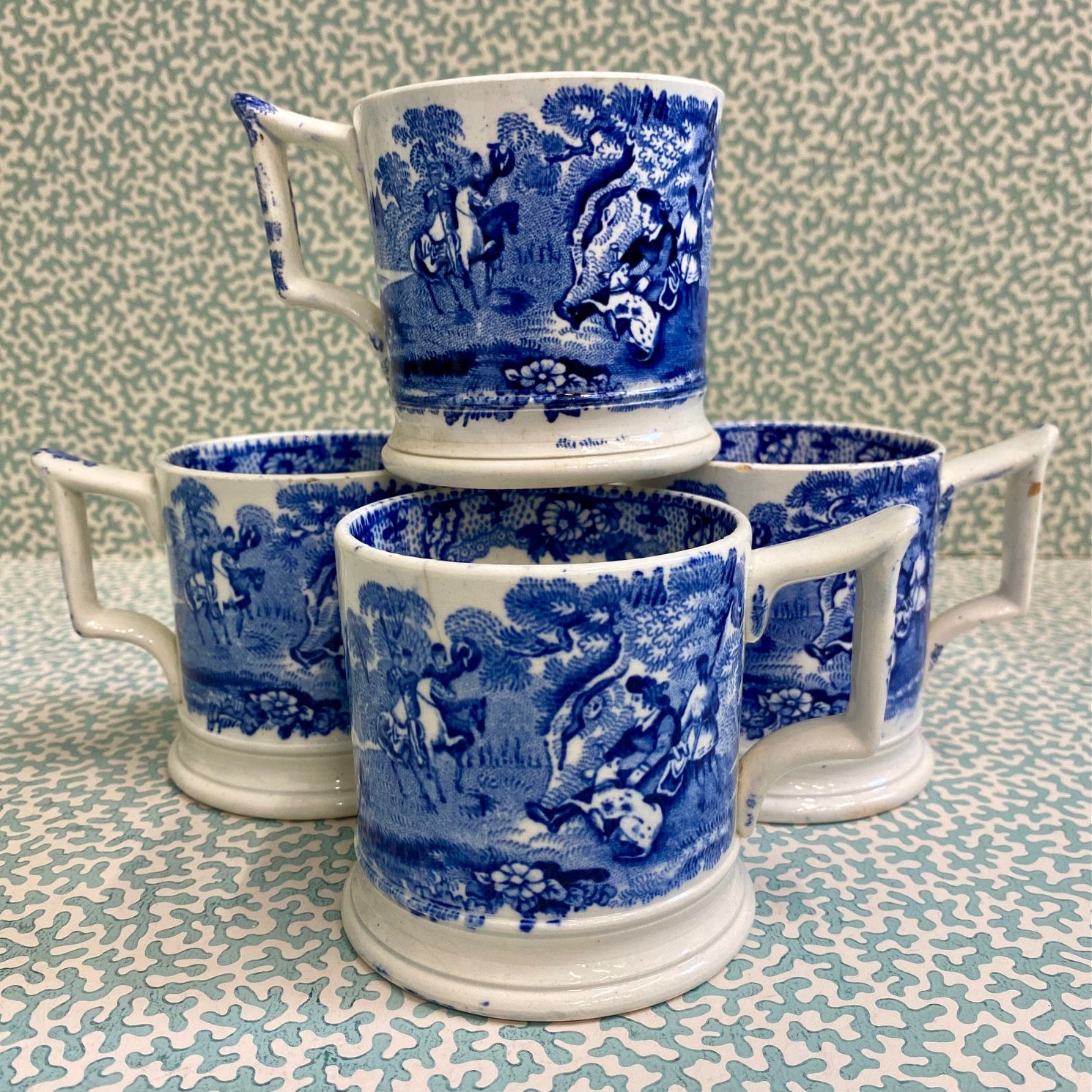 Set Four 19th Century Blue & White Mugs Z42