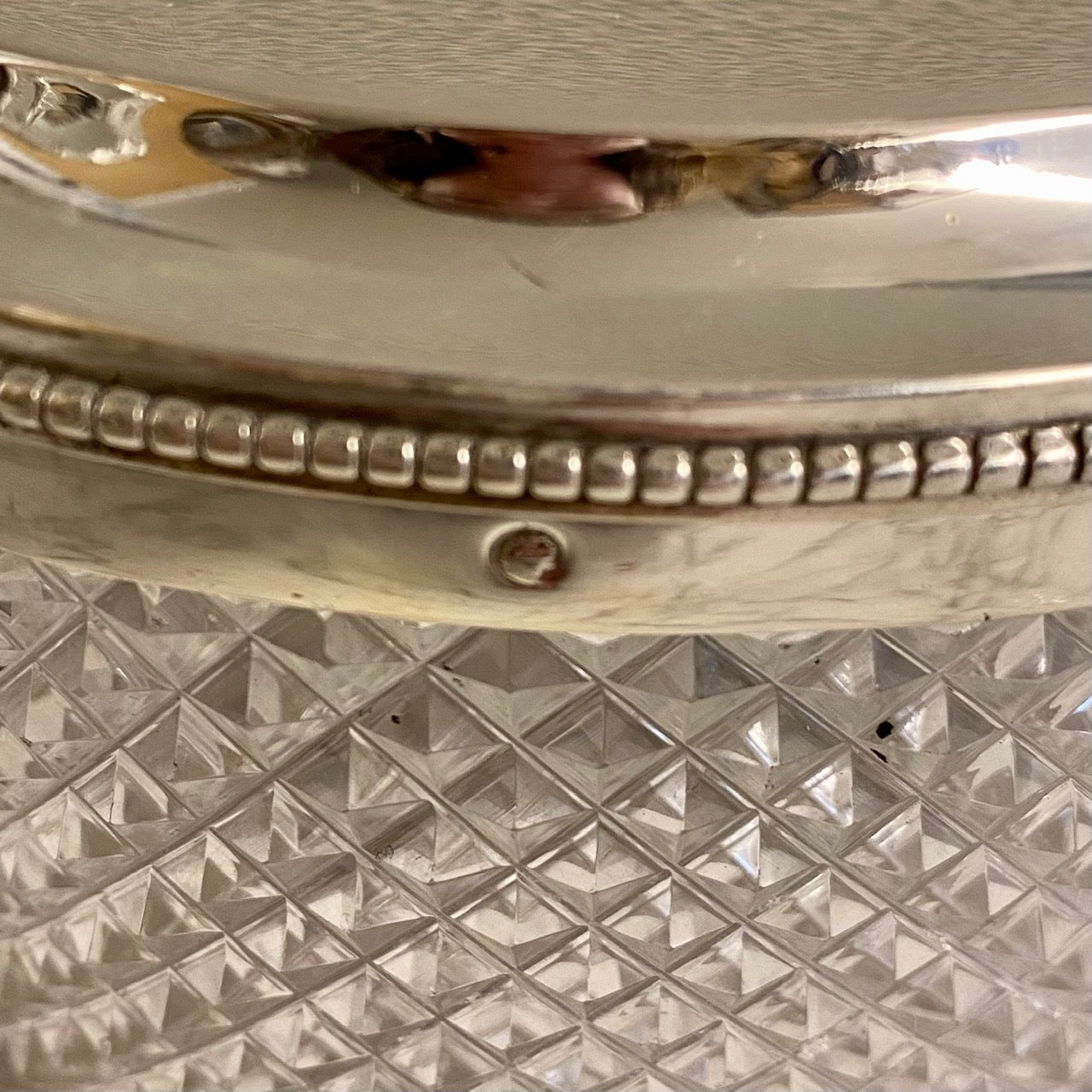Y56 ANTIQUE CONTINENTAL STERLING SILVER CUT CRYSTAL BOX