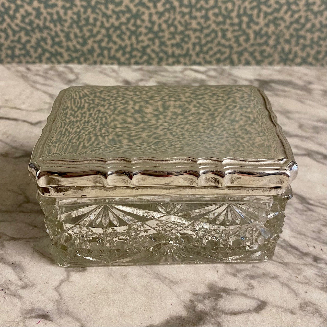 X81 VINTAGE SILVER PLATED CUT GLASS RECTANGULAR SMALL