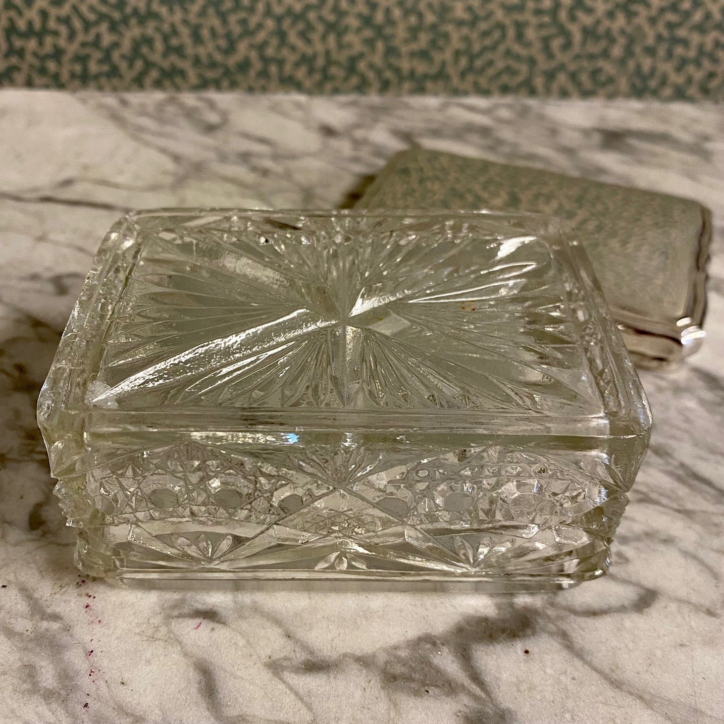 X81 VINTAGE SILVER PLATED CUT GLASS RECTANGULAR SMALL