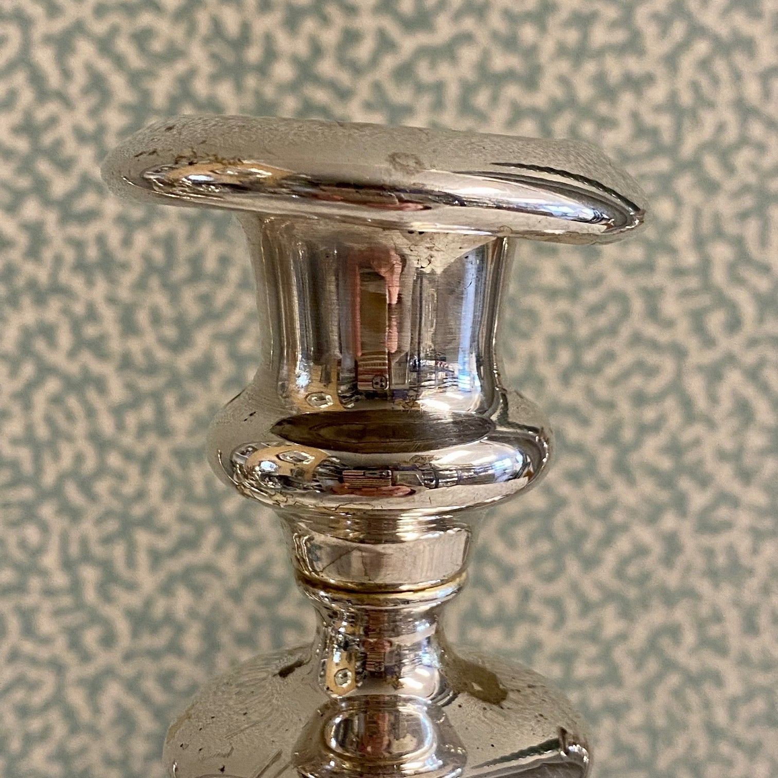 U54 PAIR HEAVY ANTIQUE STERLING SILVER PLATED CANDLESTICKS
