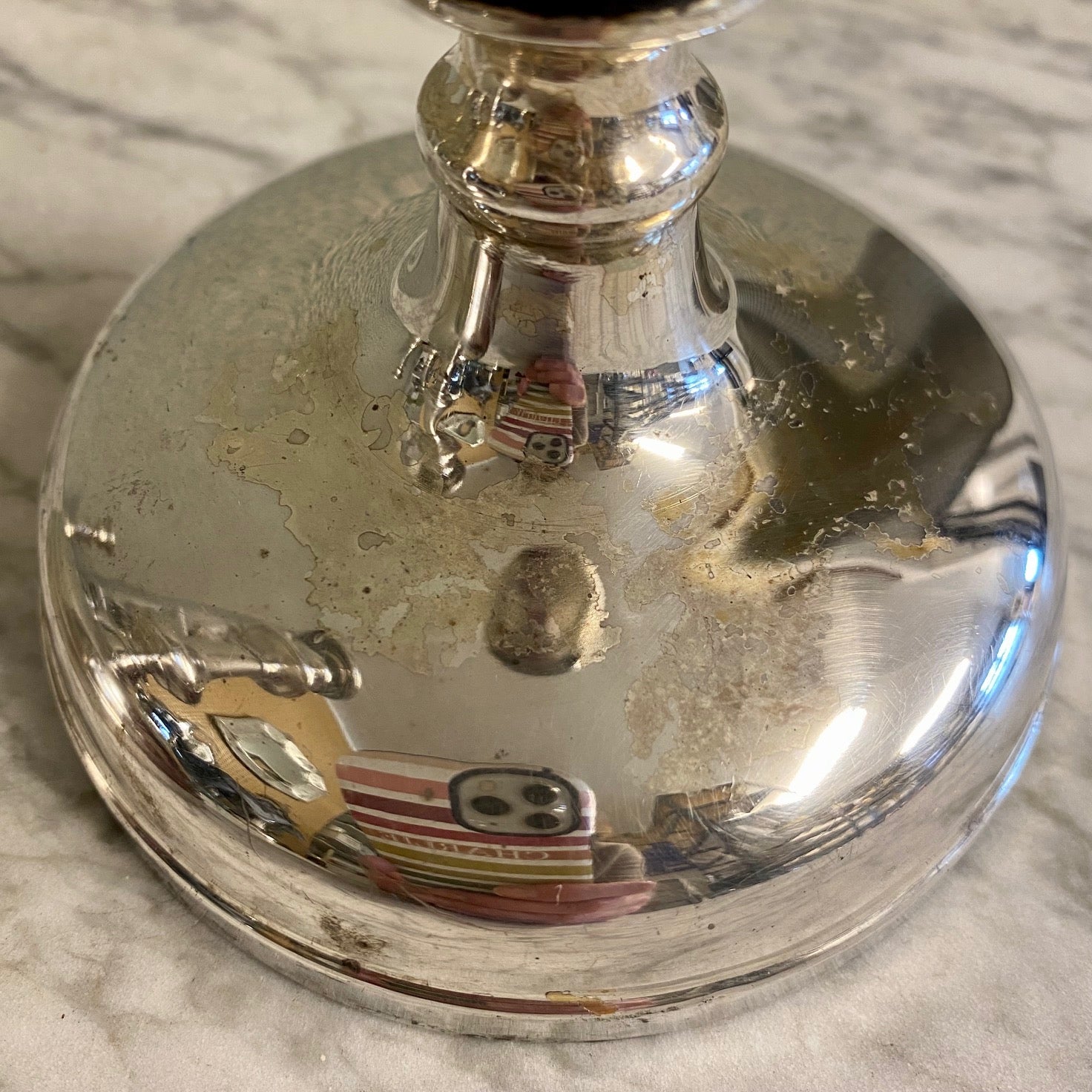 U54 PAIR HEAVY ANTIQUE STERLING SILVER PLATED CANDLESTICKS