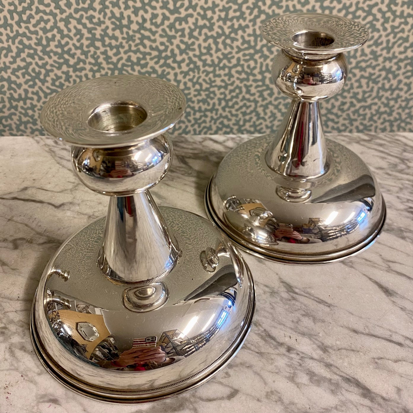 W93 FABULOUS PAIR MID CENTURY DANISH STERLING SILVER CANDLESTICKS