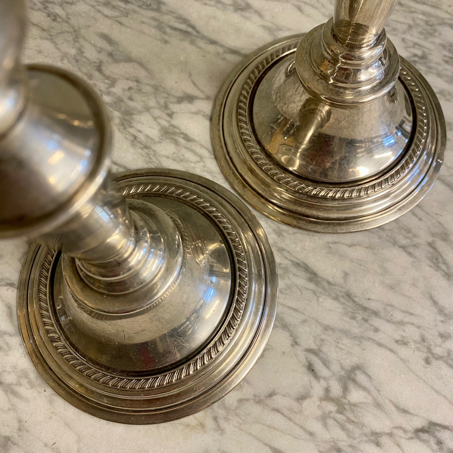 U61 PAIR ANTIQUE SILVER PLATED HEAVY CANDLESTICKS