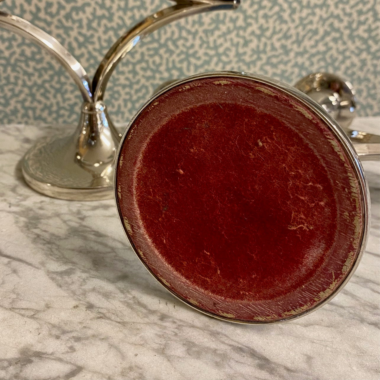 L32 PAIR 1950’S SCANDINAVIAN TRIPLE ARM SILVER PLATED CANDLESTICKS