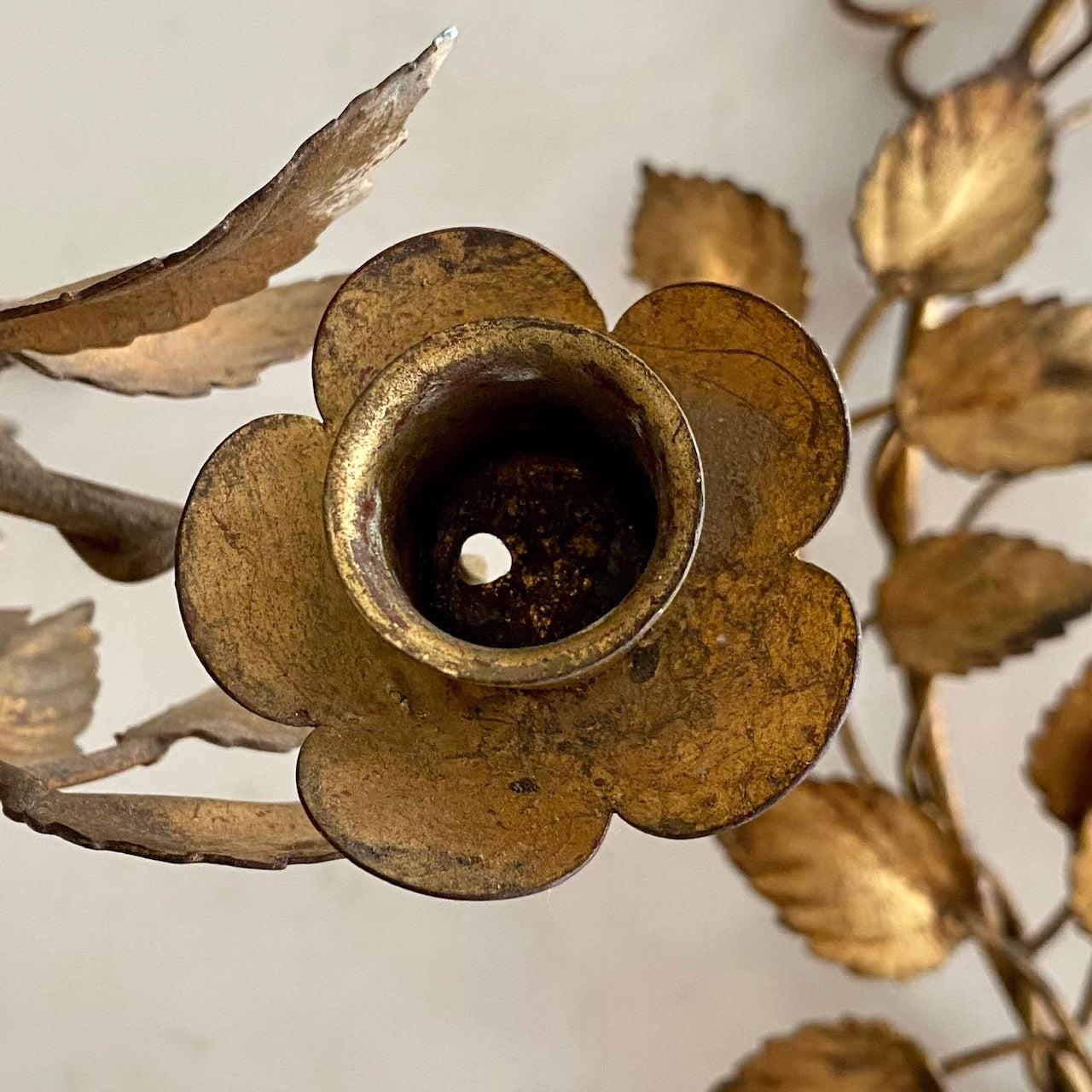 V29 FABULOUS PAIR VINTAGE ITALIAN GILT ROSE DOUBLE WALL SCONCES