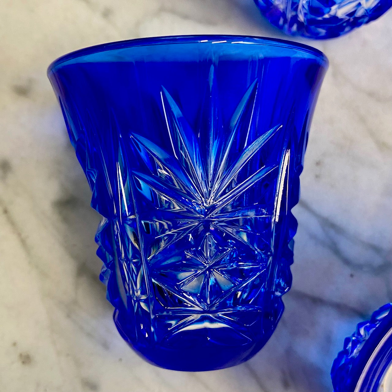 Set 6 Blue Cut Crystal Shot Glasses C163