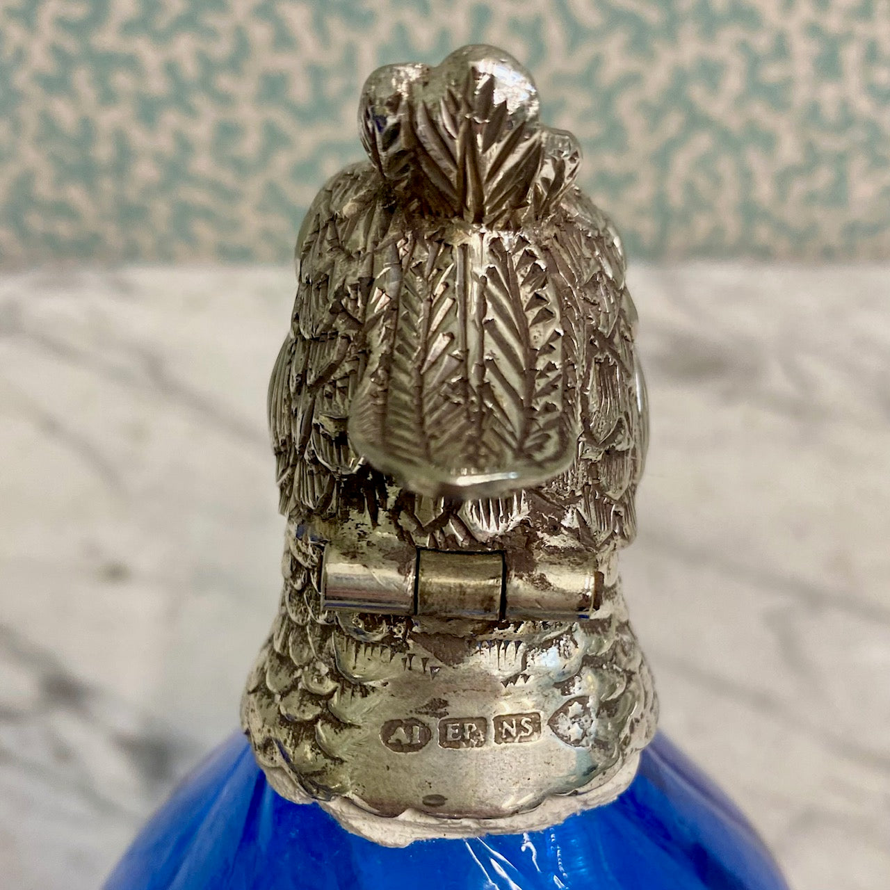 Cobalt Blue Small Parakeet Decanter Victorian Silver Plate W70