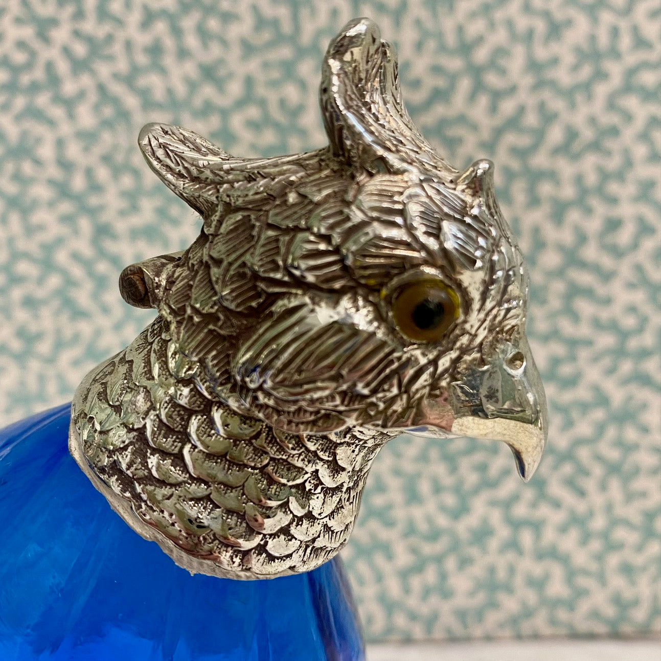 Cobalt Blue Small Parakeet Decanter Victorian Silver Plate W70