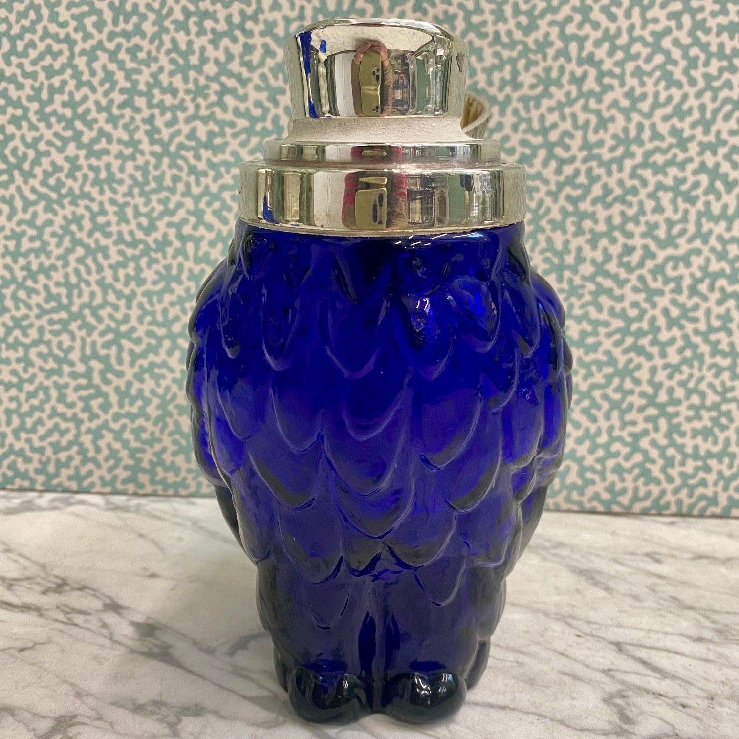 Blue Glass Cockatoo Decanter with Silver Plated Head R74