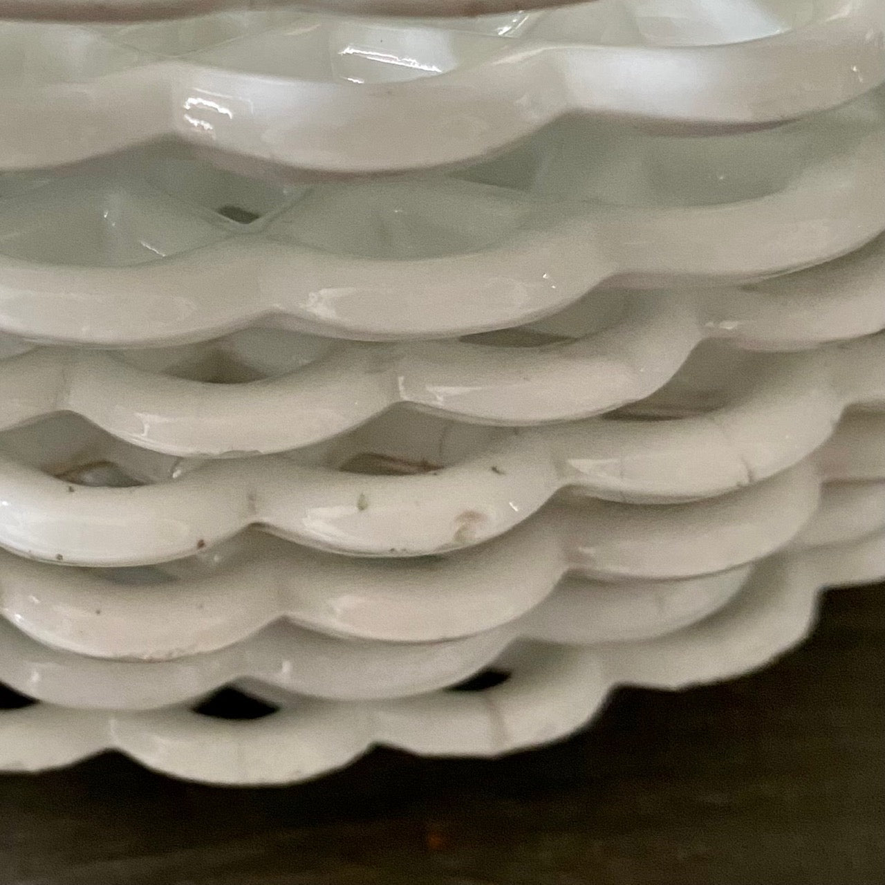SET 12 ANTIQUE SOWERBY MILK GLASS LATTICE SIDE PLATES