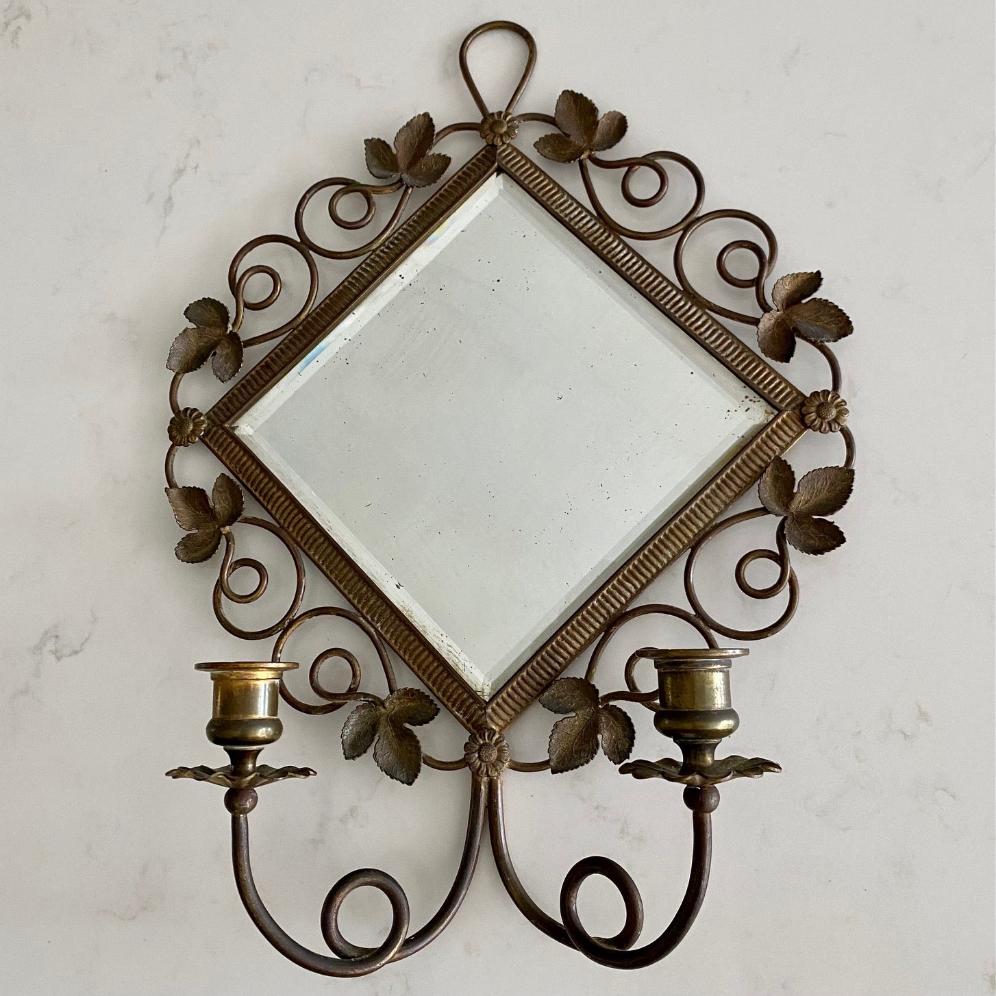 M24 PAIR ANTIQUE BRASS MIRROR WALL CANDLE SCONCES