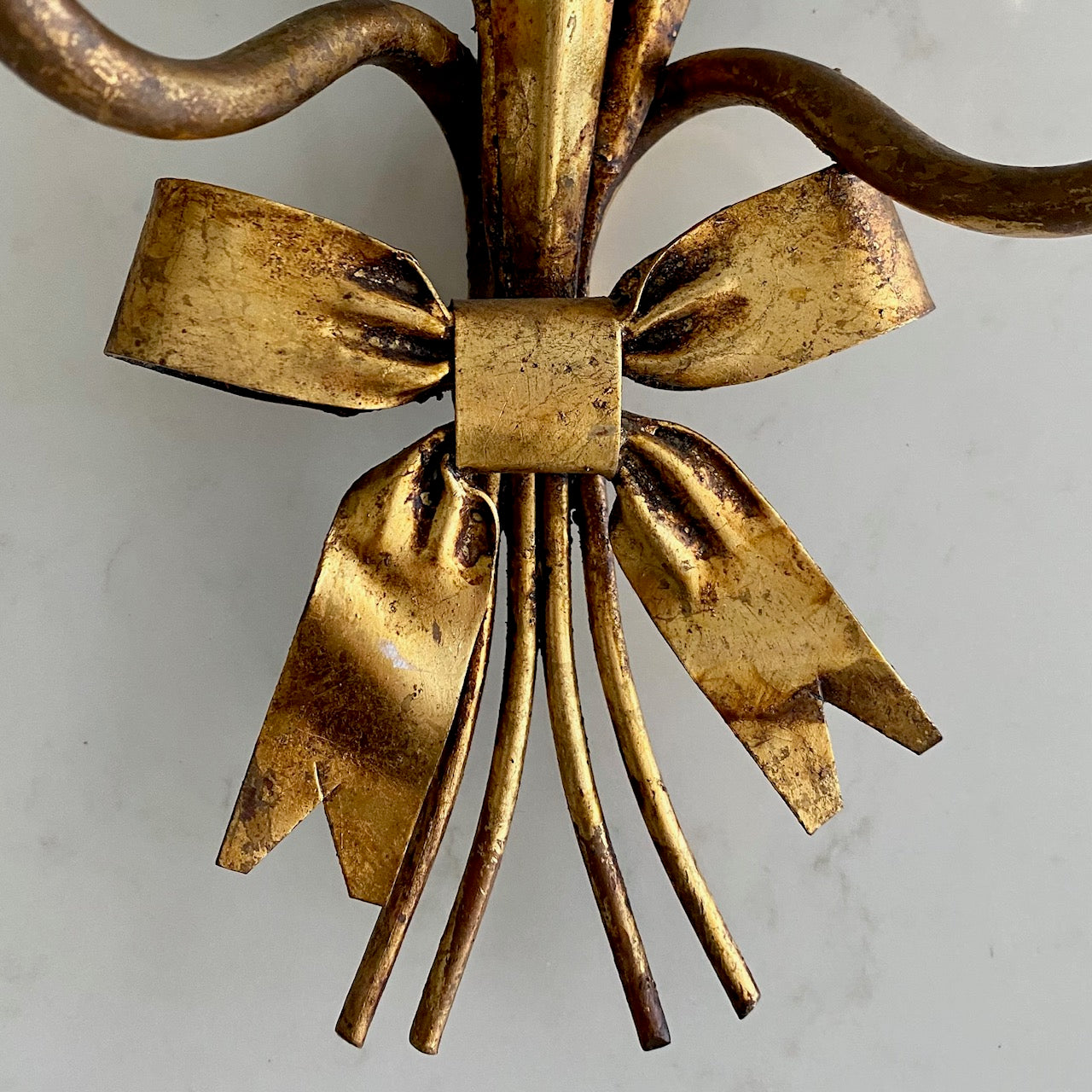 V32 VINTAGE PAIR ITALIAN GILT BOW & TULIP SCONCES