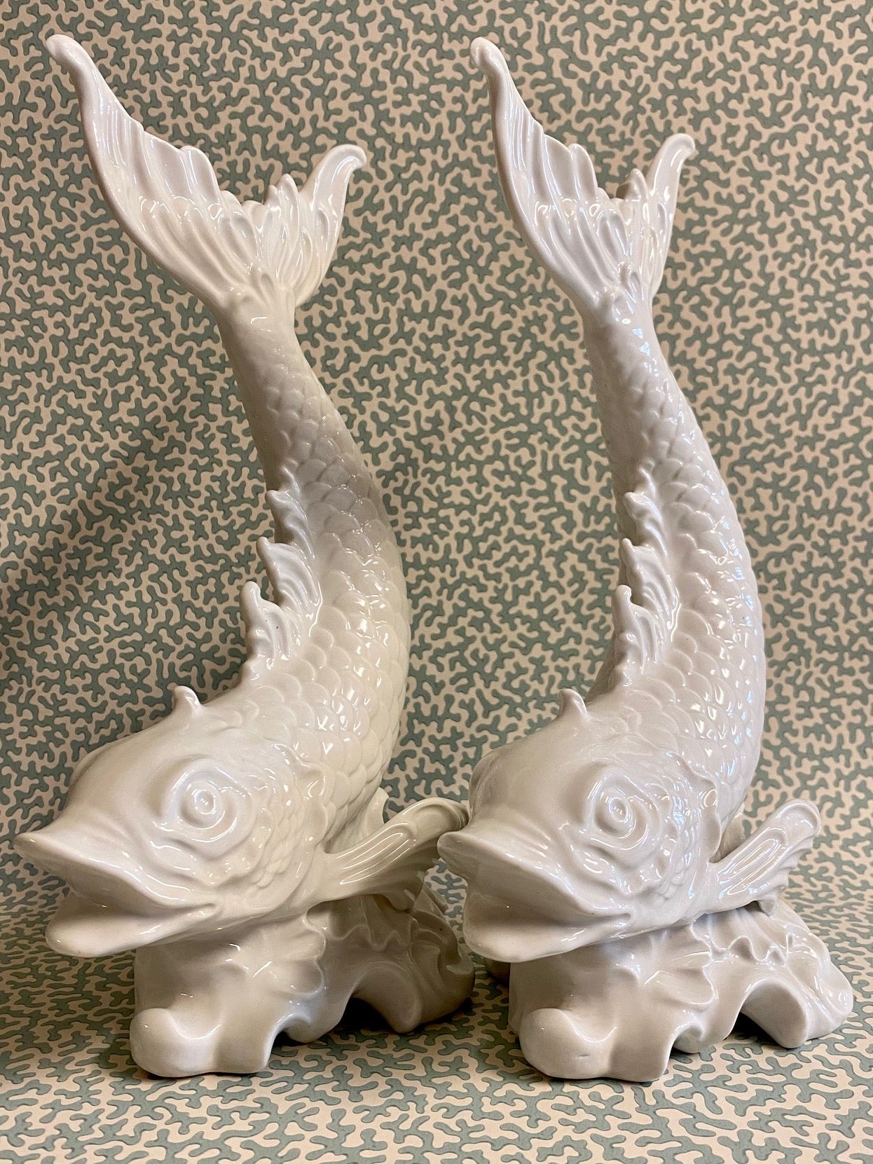 BEAUTIFUL PAIR DRESDEN WHITE PORCELAIN FISH