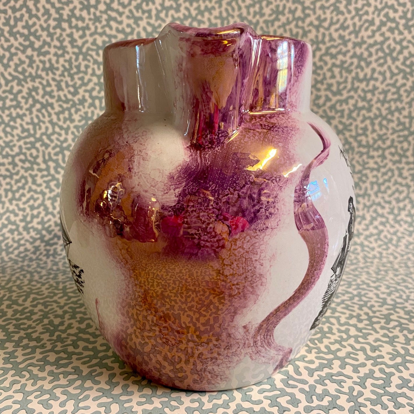 T73 ANTIQUE PINK LUSTRE SHIPWRIGHTS ARMS LARGE JUG