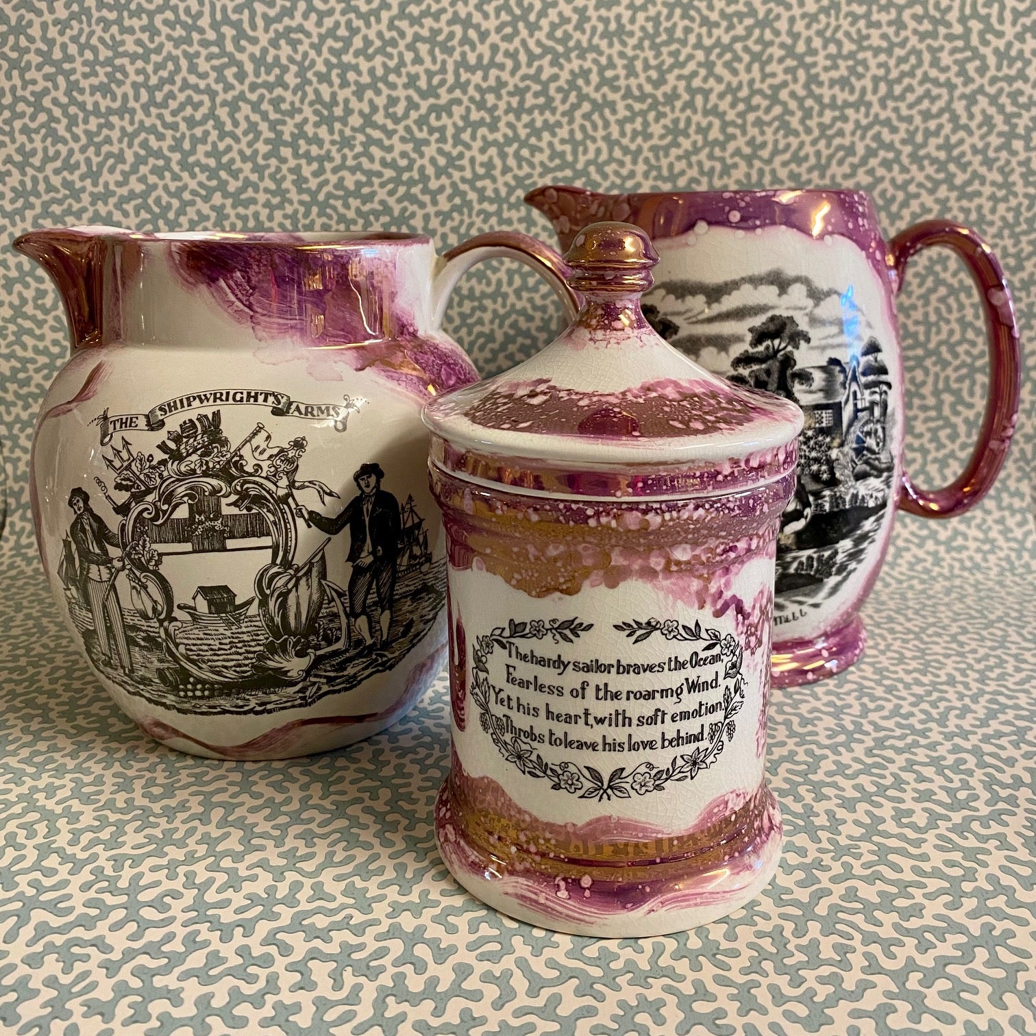 Y84 VINTAGE SANDLAND PINK LUSTRE ‘MARINERS COMPASS’ JAR