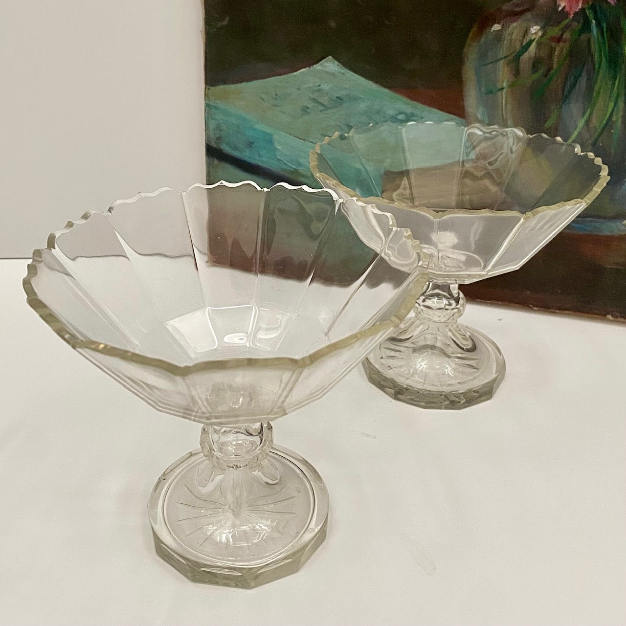 Pair French Glass Bon Bon Dishes 720