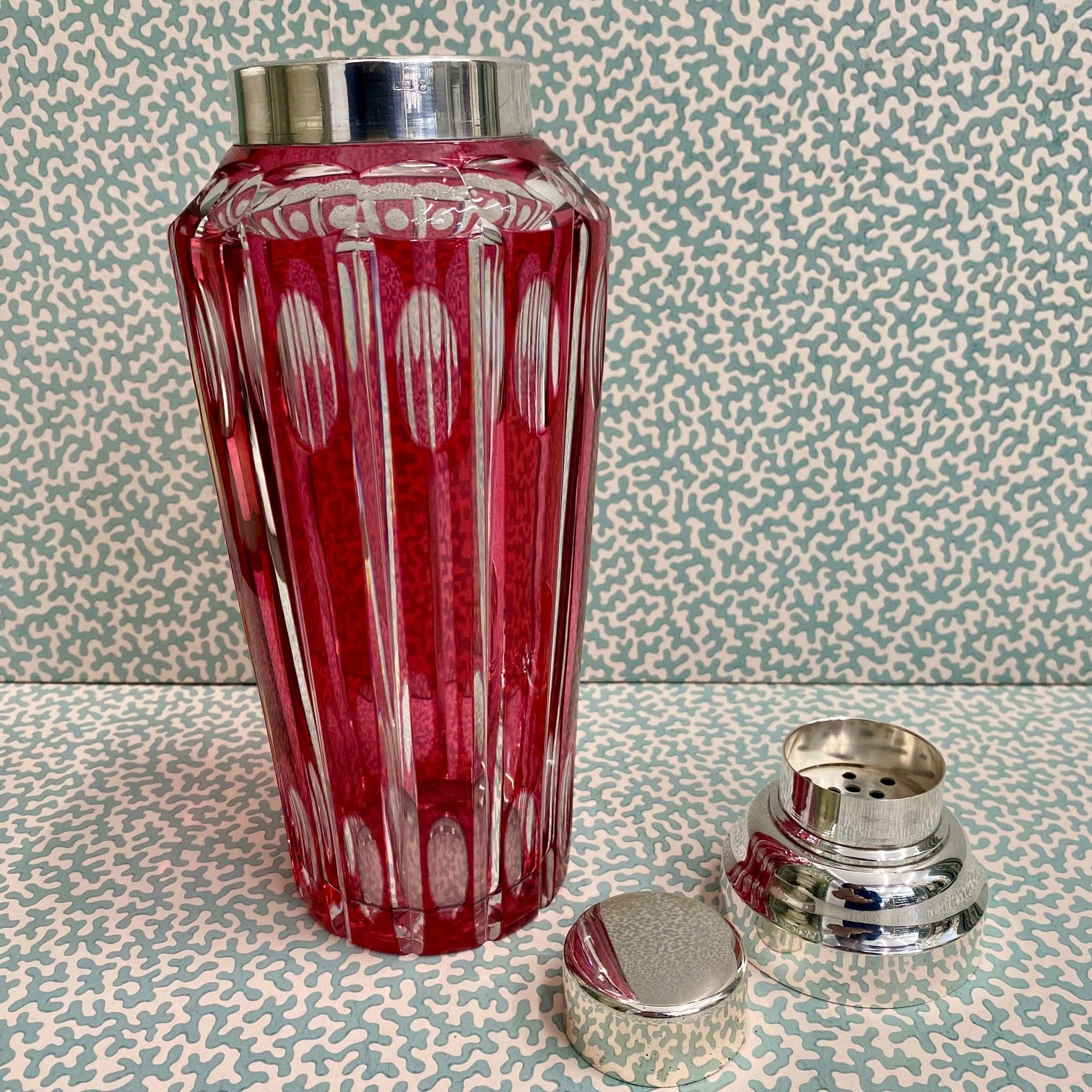 Large Cranberry Crystal Val St Lambert Cocktail Shaker G163