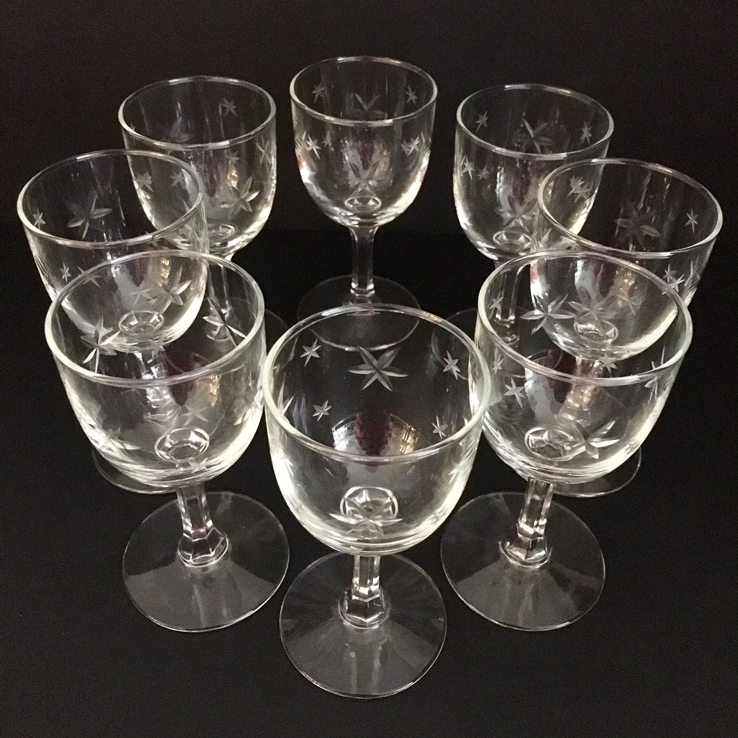 SET 8 AMERICAN CRYSTAL ART DECO SWEET WINE GLASSES