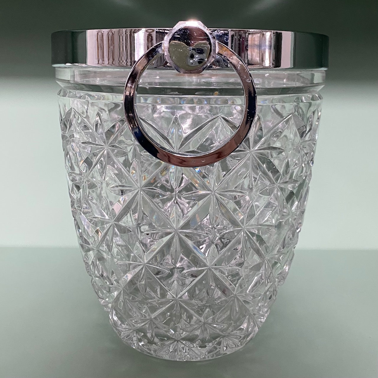 Vintage Star Cut Glass Champagne Cooler with Chrome Rim and Handles F157