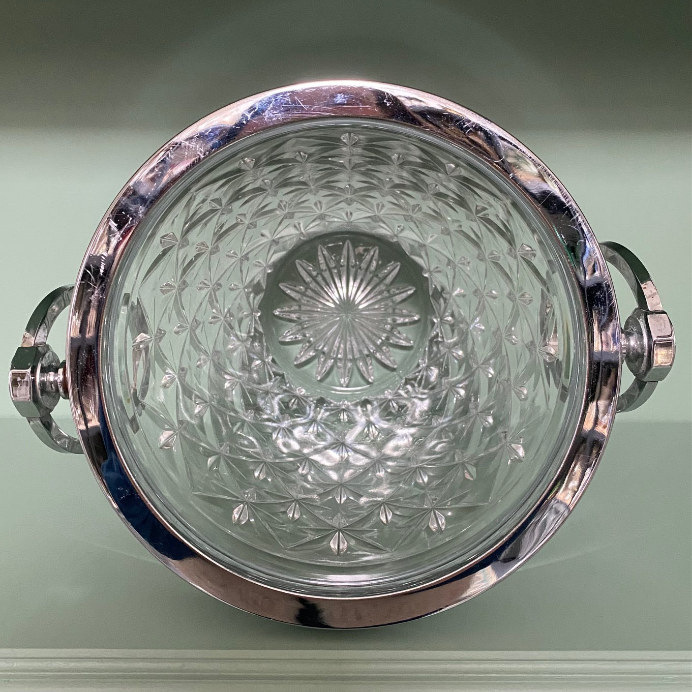 Vintage Star Cut Glass Champagne Cooler with Chrome Rim and Handles F157