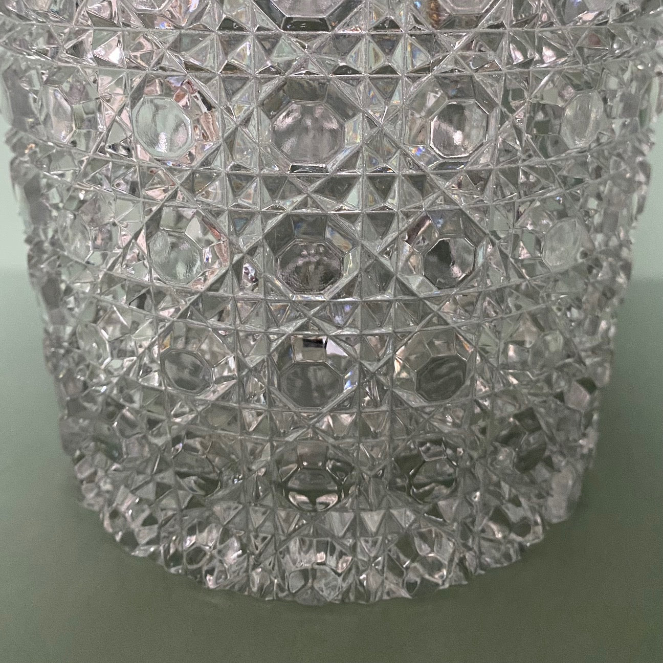 1950's Val St Lambert Crystal Ice Bucket with Silver Plated Rim and Handles A108