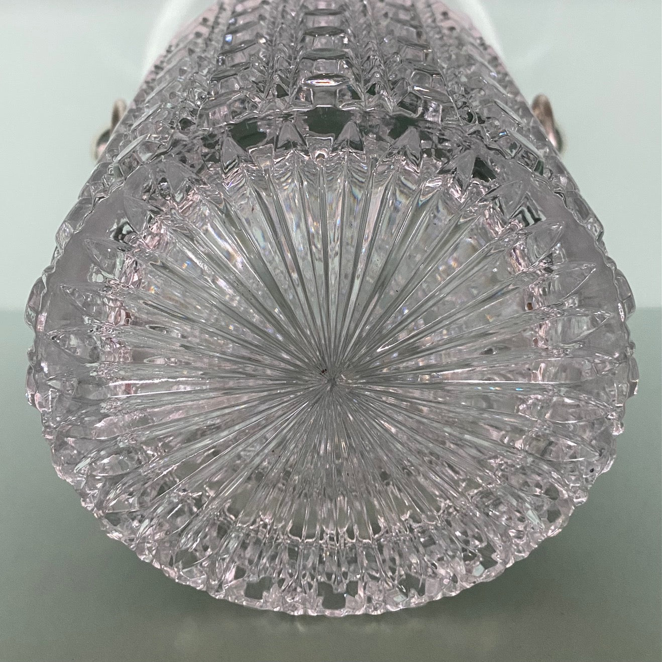 1950's Val St Lambert Crystal Ice Bucket with Silver Plated Rim and Handles A108