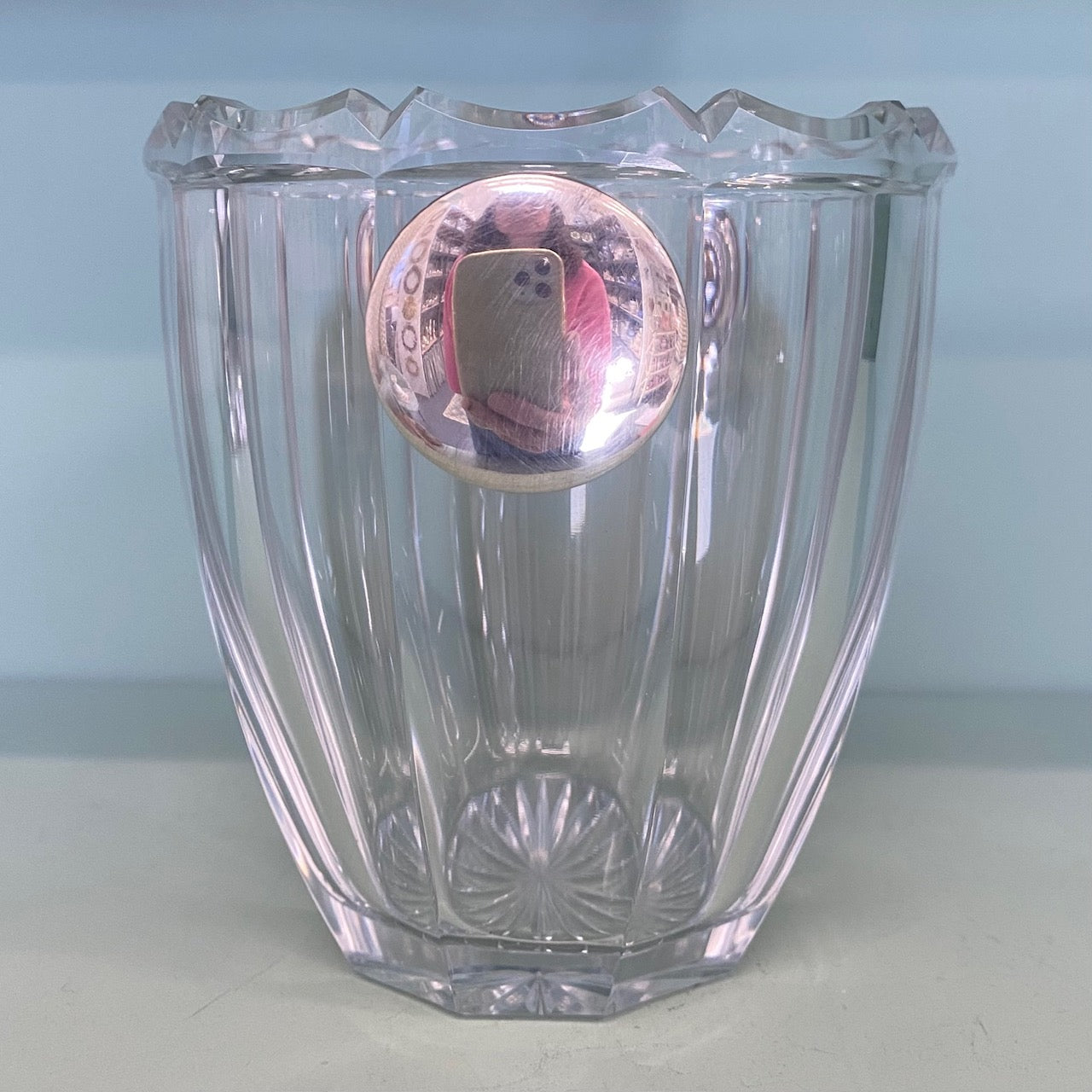 French Crystal Ice Bucket with Silver Handles and Matching Silver Tongs I22