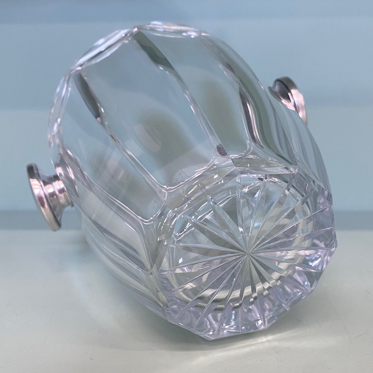 French Crystal Ice Bucket with Silver Handles and Matching Silver Tongs I22
