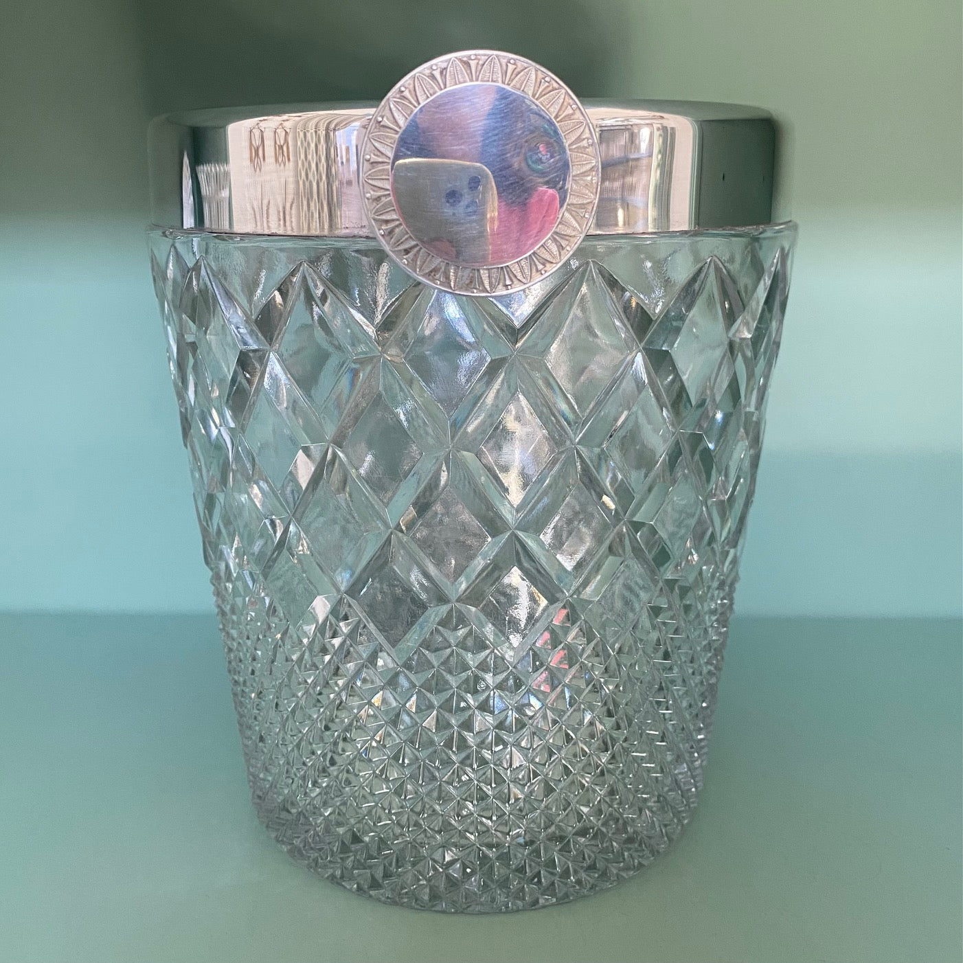 Cut Crystal Champagne Cooler with Silver Plated Rim and Handles C176