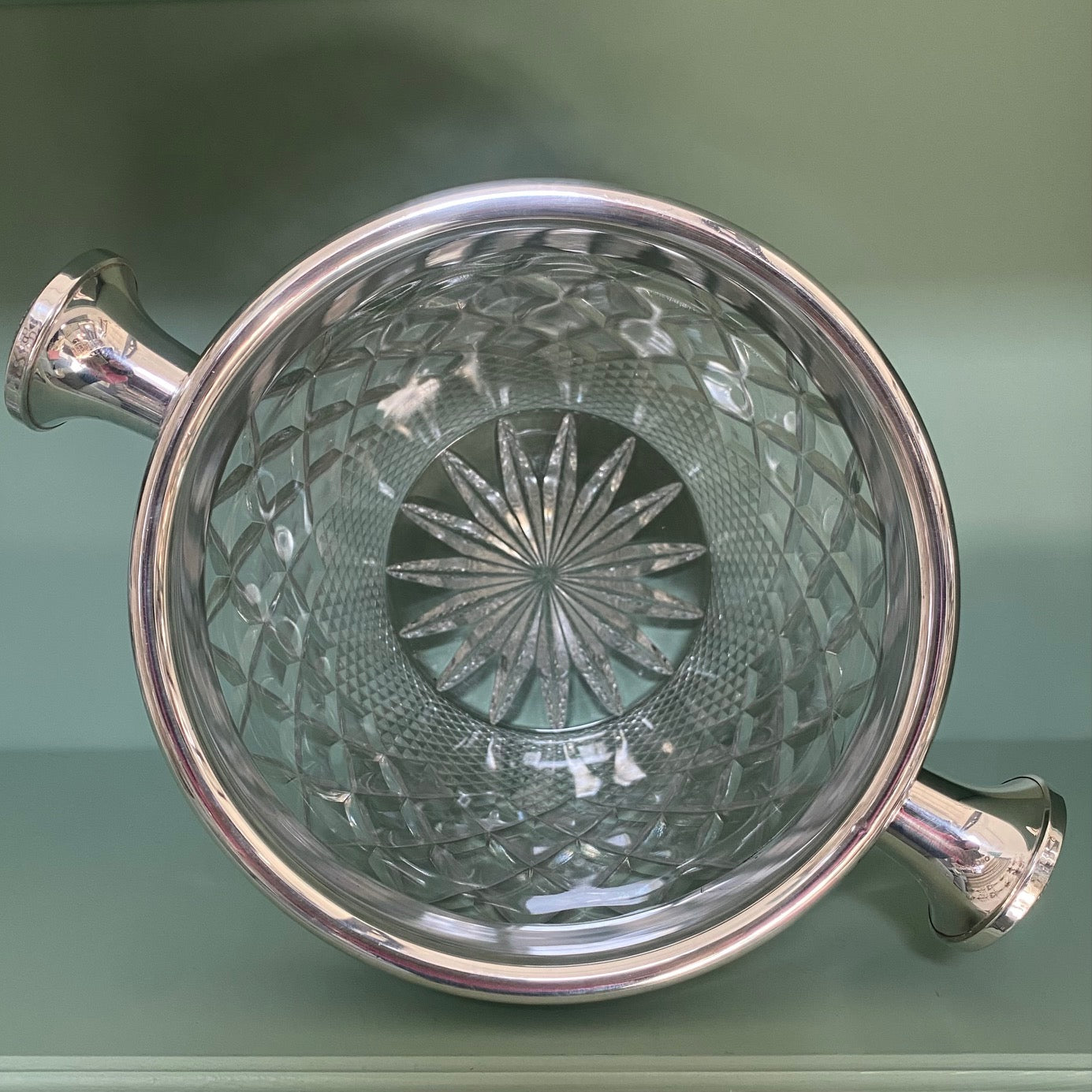 Cut Crystal Champagne Cooler with Silver Plated Rim and Handles C176