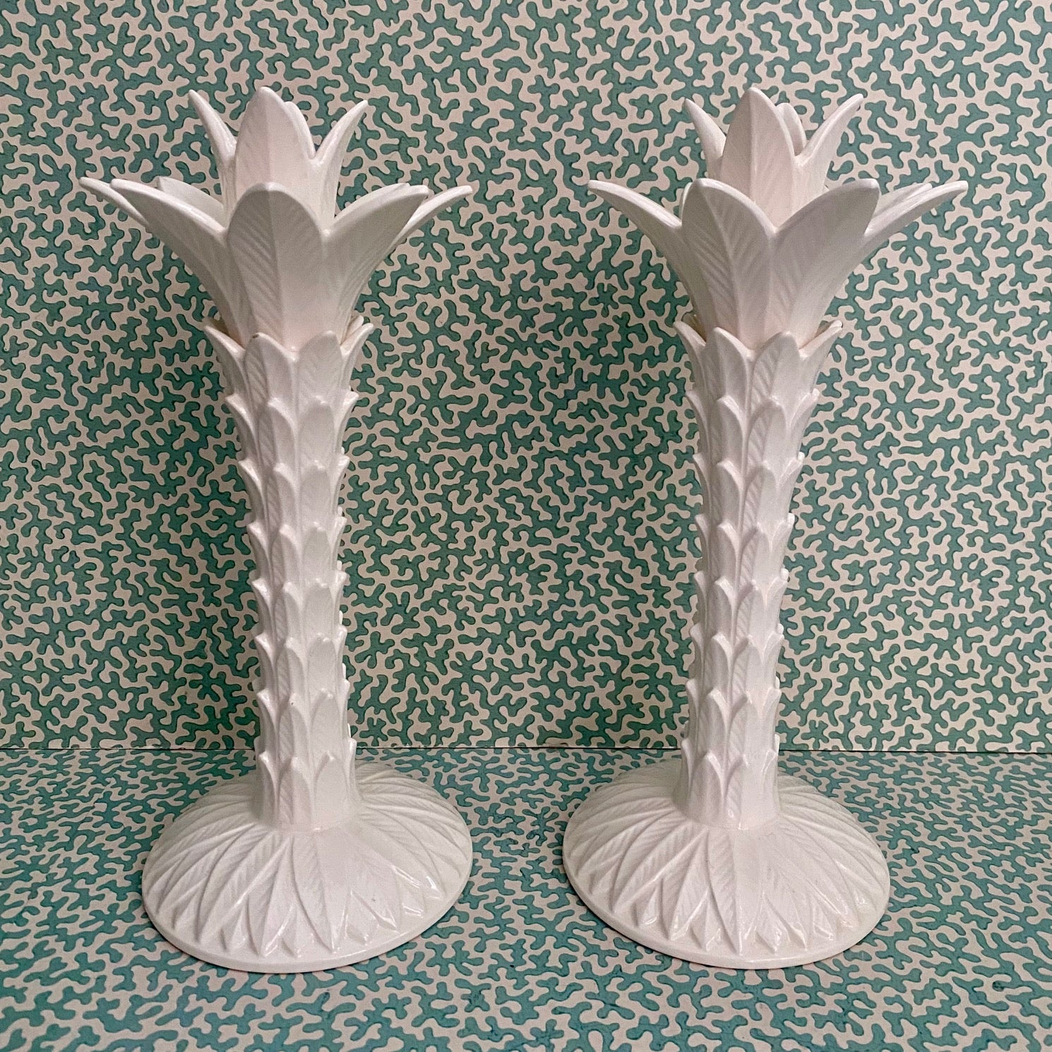 Pair Fitz & Floyd Palm Tree Candlesticks E123