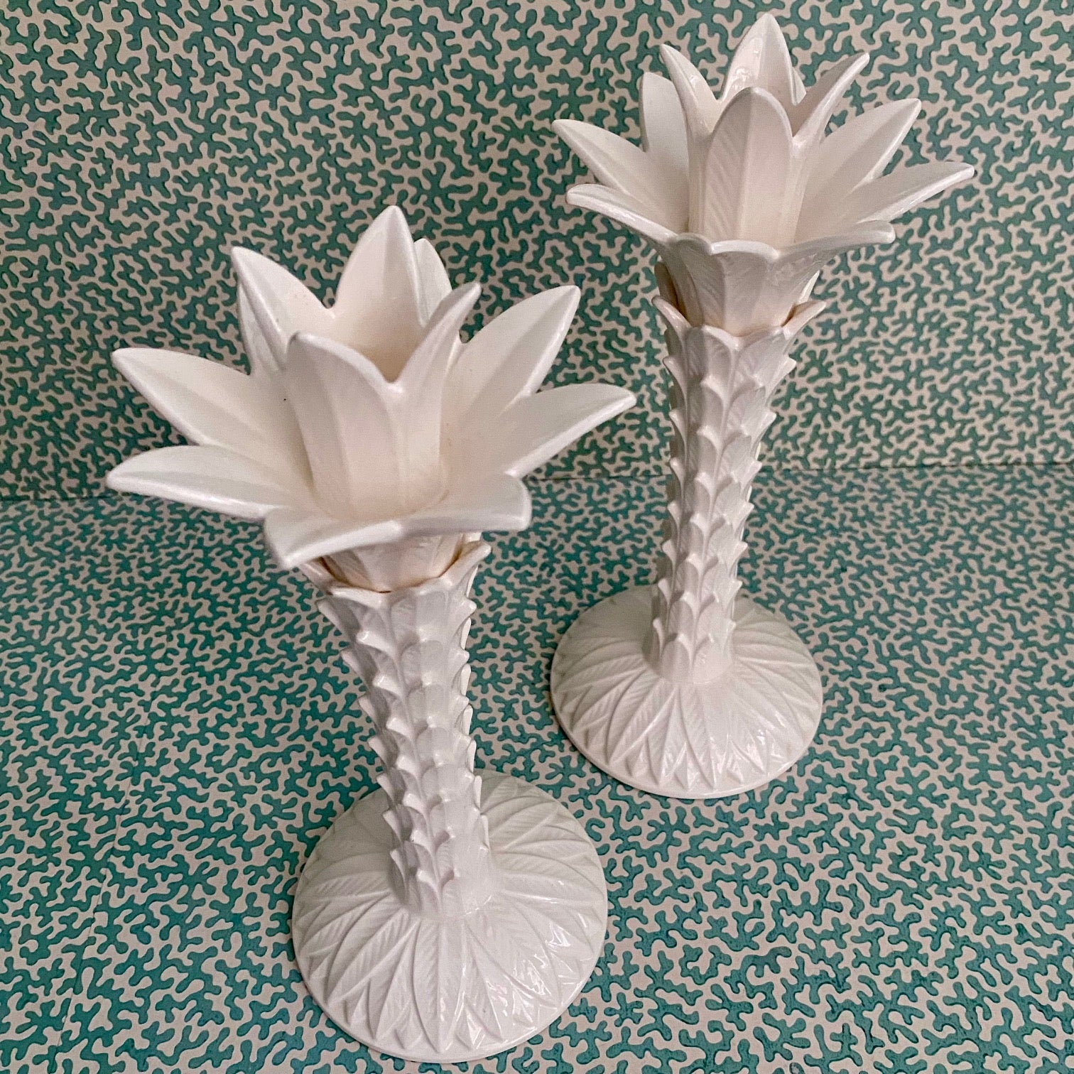 Pair Fitz & Floyd Palm Tree Candlesticks E123