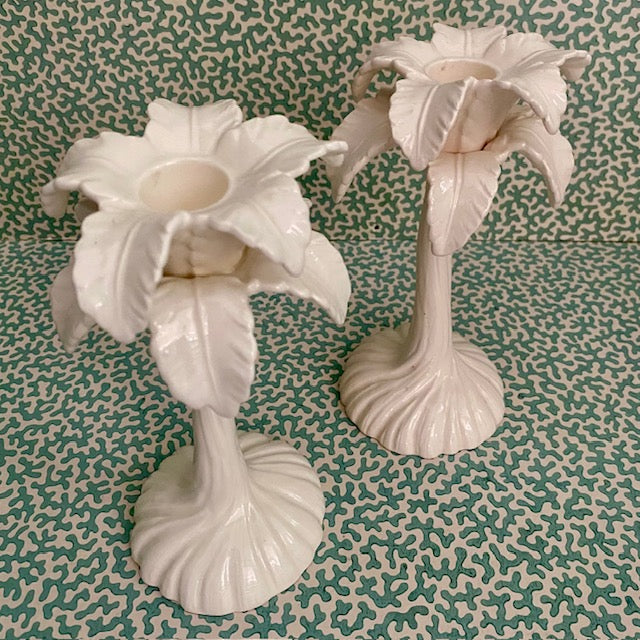 Pair Fitz & Floyd Palm Tree Candlesticks E124