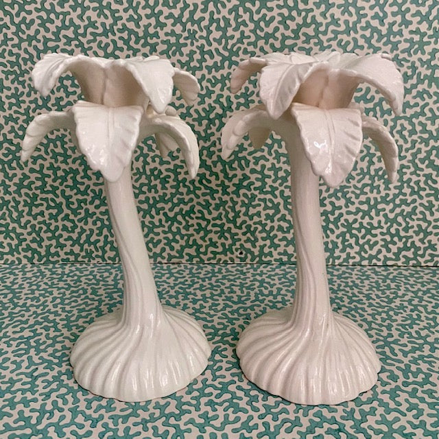 Pair Fitz & Floyd Palm Tree Candlesticks E124