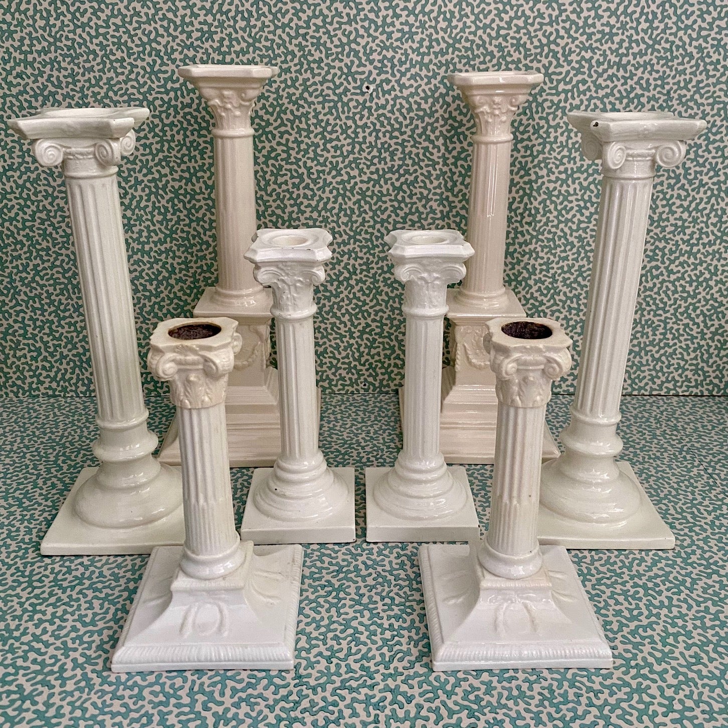 Pair Creamware Corinthian Candlesticks C145