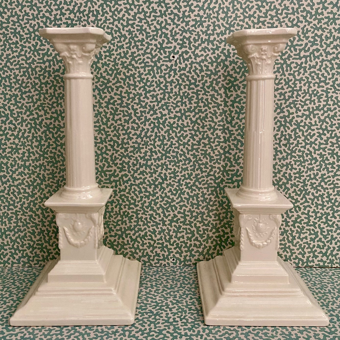 Pair Vintage Royal Creamware Candlesticks C143