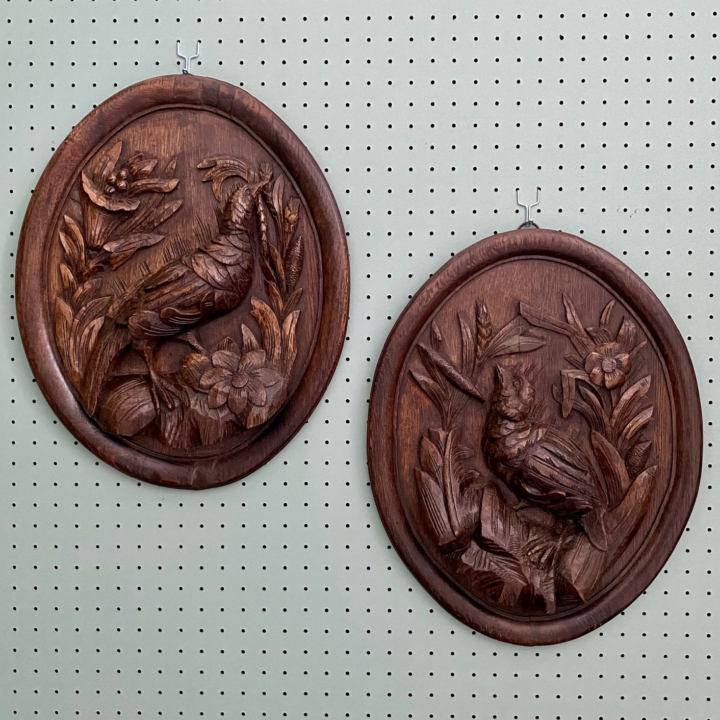 Pair Carved Oak Oval Plaques French c.1840 F195
