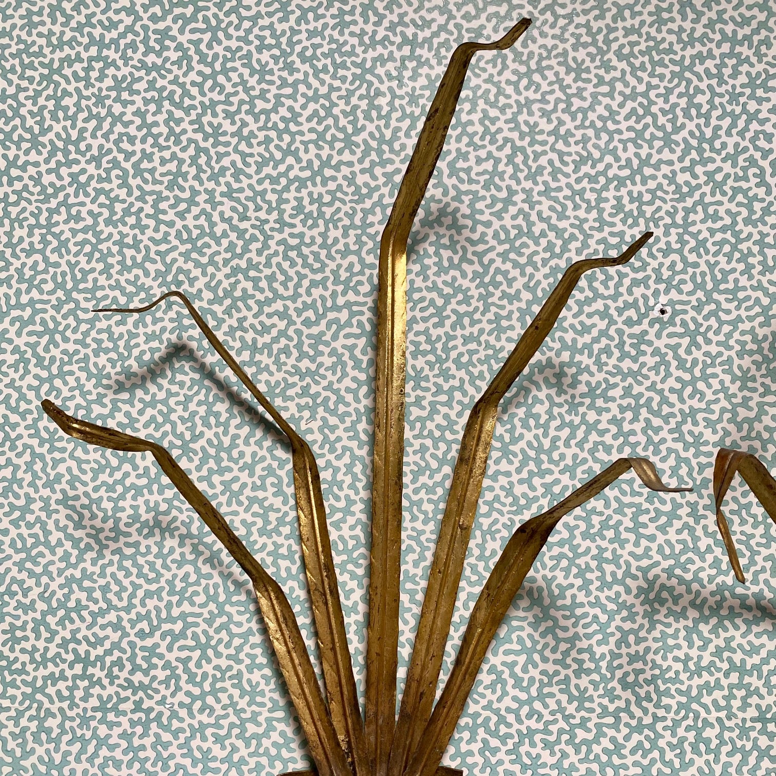 Pair Vintage Italian Gilt Tole Leaf Sconces E193