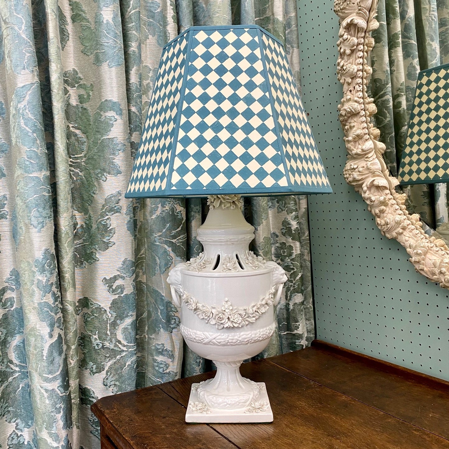 Large Urn Shaped Lamp with Floral Swag F194