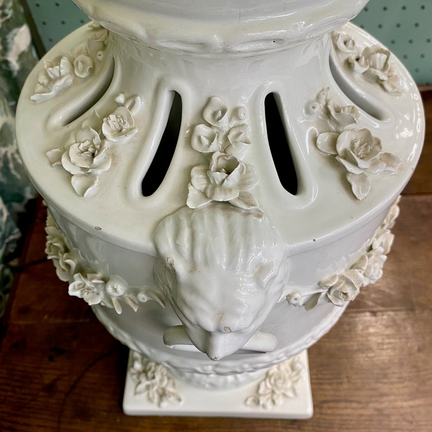 Large Urn Shaped Lamp with Floral Swag F194