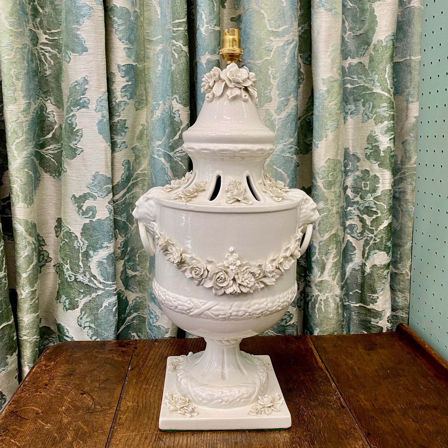 Large Urn Shaped Lamp with Floral Swag F194