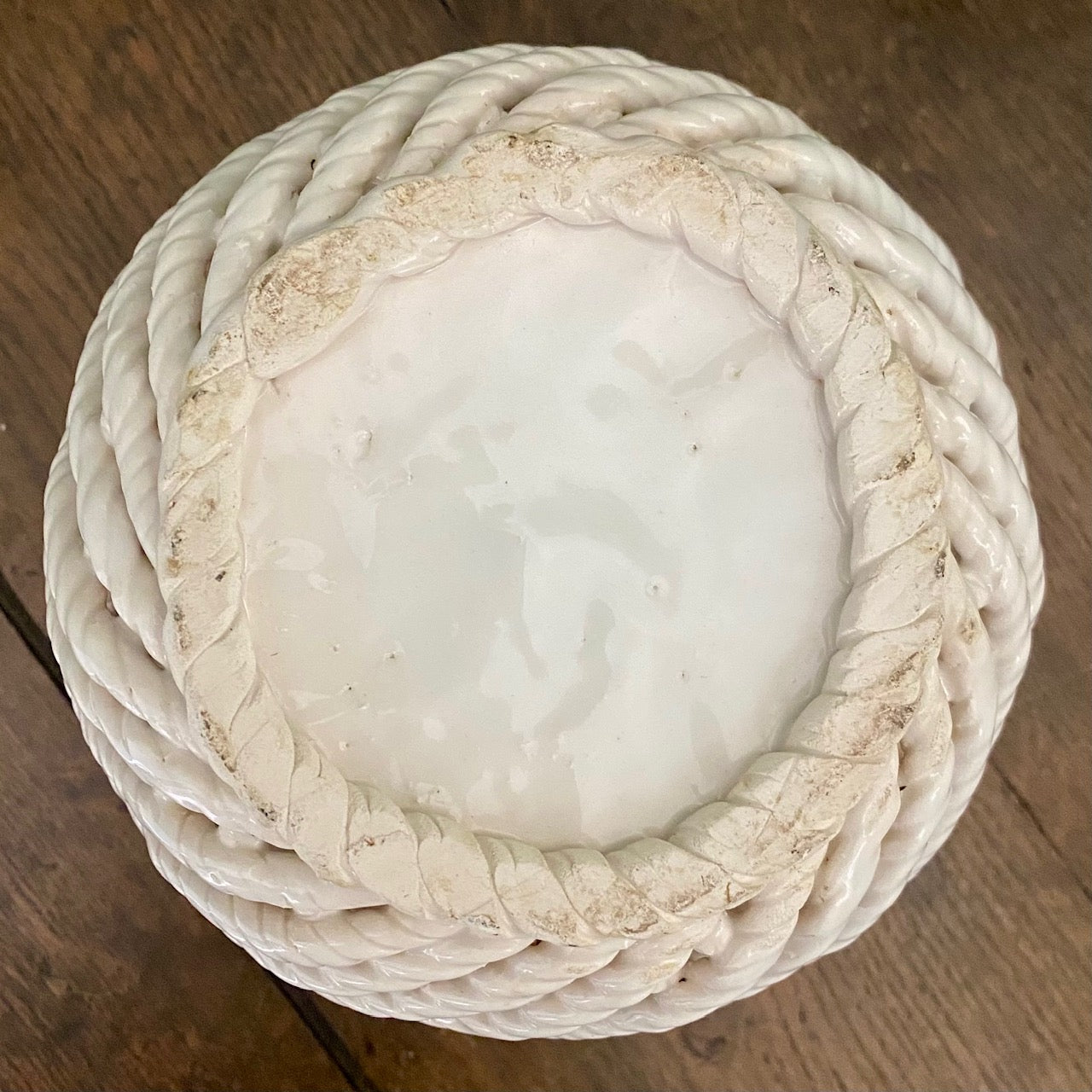 Vintage White Rope twist Ceramic Planter A198